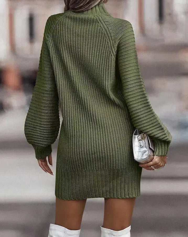 Robe pull femme à col montant et manches longues – automne/hiver élégante