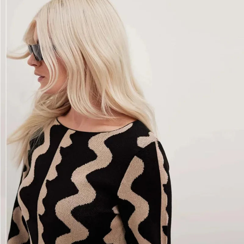 Robe Pull Longue Femme – Tricot Rayé Slim Bodycon Élégante pour l’Hiver | F-laglam.