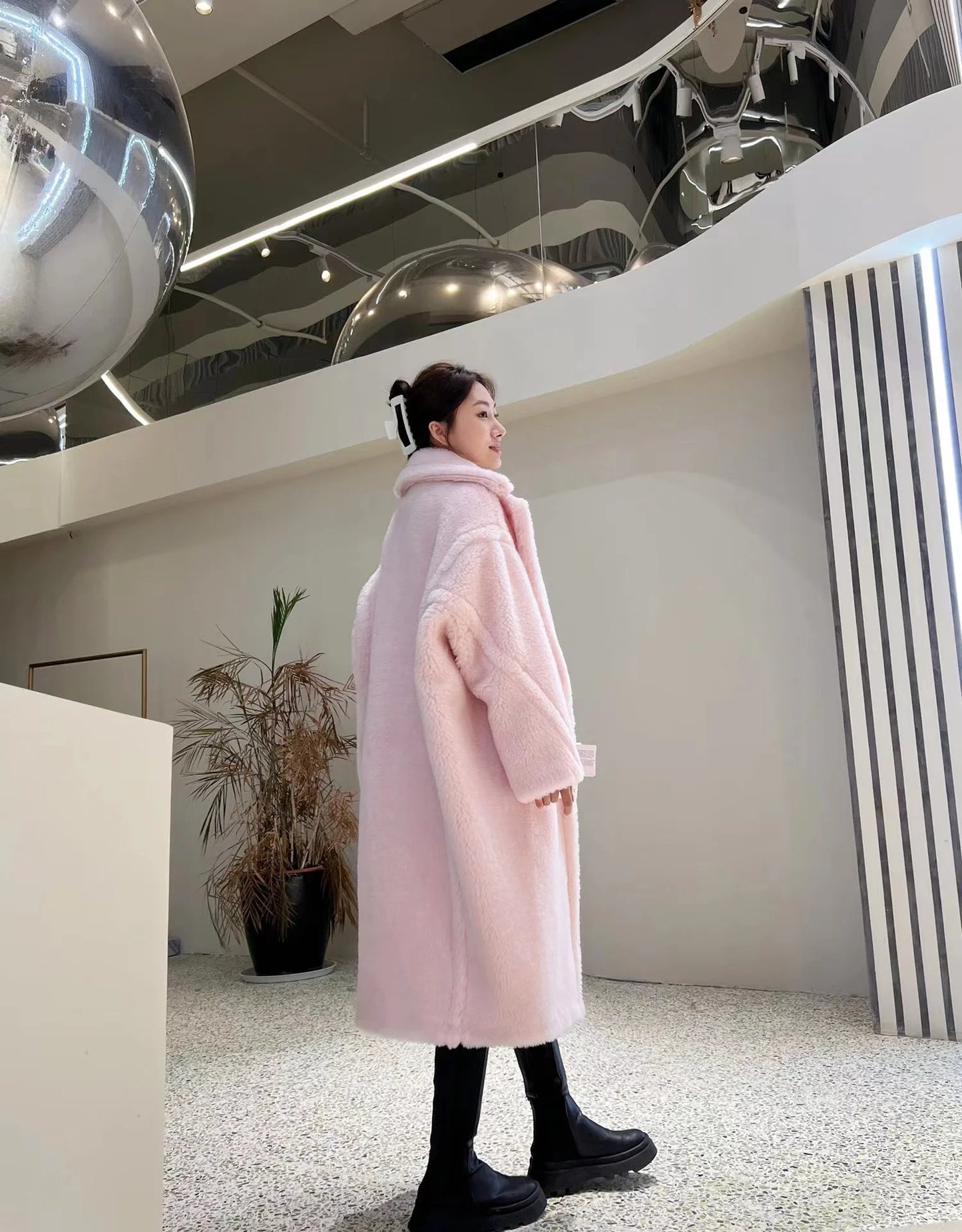 Manteau Teddy Bear Femme – Laine d’Alpaga Oversize, Chaud & Doux, Style Classique Décontracté Hiver