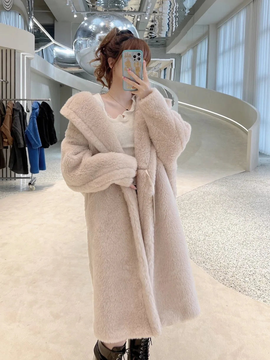 Manteau Teddy Bear Femme – Laine d’Alpaga Oversize, Chaud & Doux, Style Classique Décontracté Hiver