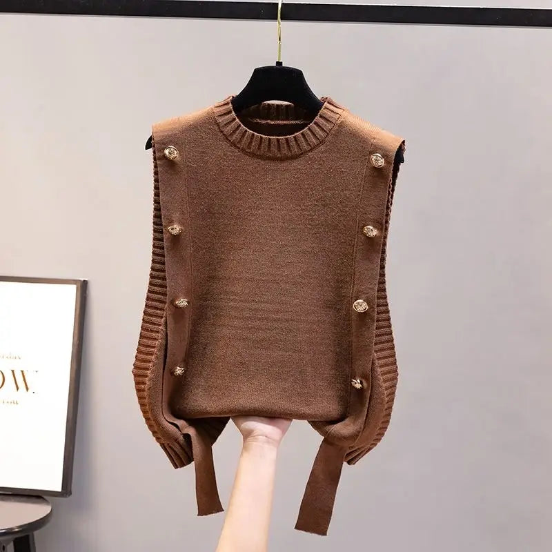 Gilet Femme Sans Manches – Pull Tricoté Col Rond Décontracté Printemps Automne.