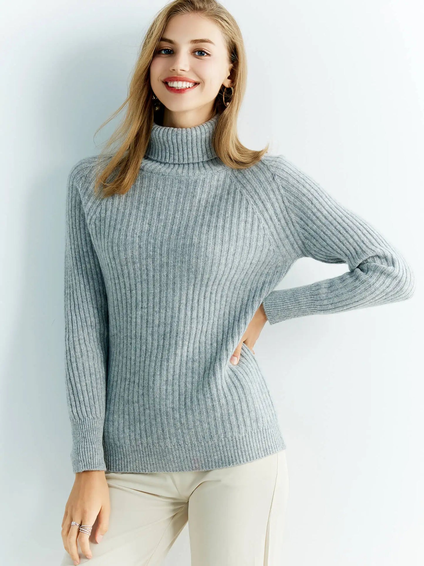 Pull Femme en Laine Mérinos 100 % – Col Roulé Tricoté Cachemire Automne Hiver