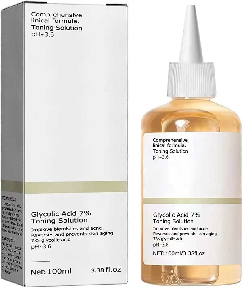 Solution Tonique à l’Acide Glycolique 7% – 100ml, Anti-Acné, Hydratante & Régénérante