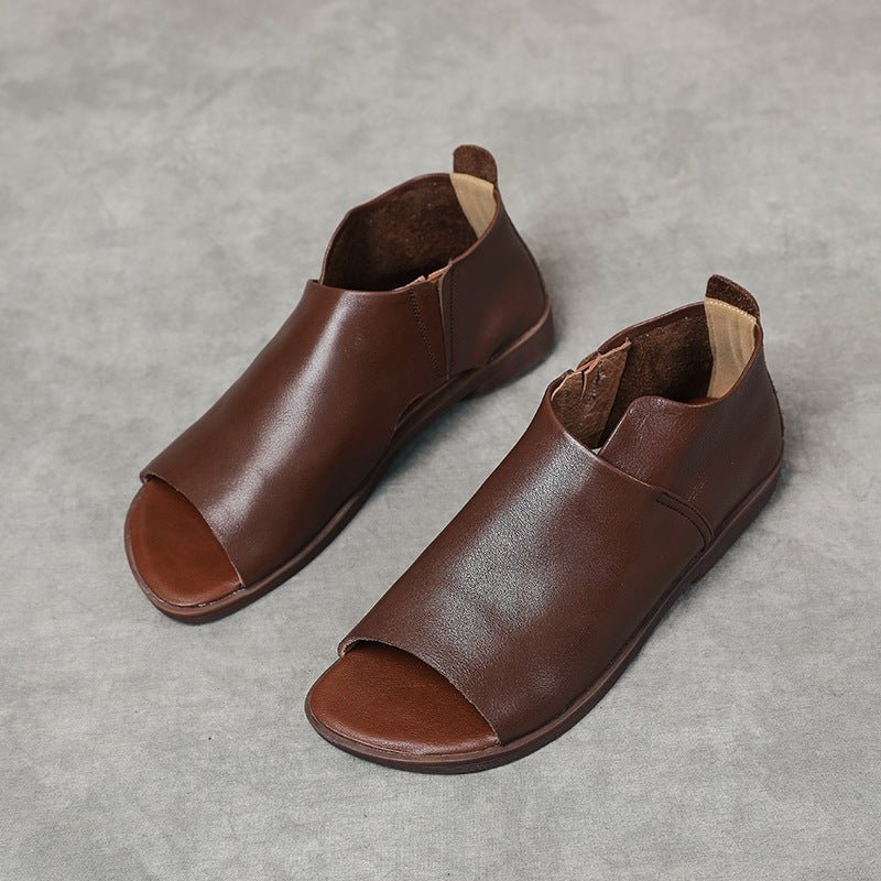 British Genuine Leather Slip On Peep Toe Sandals Flat.