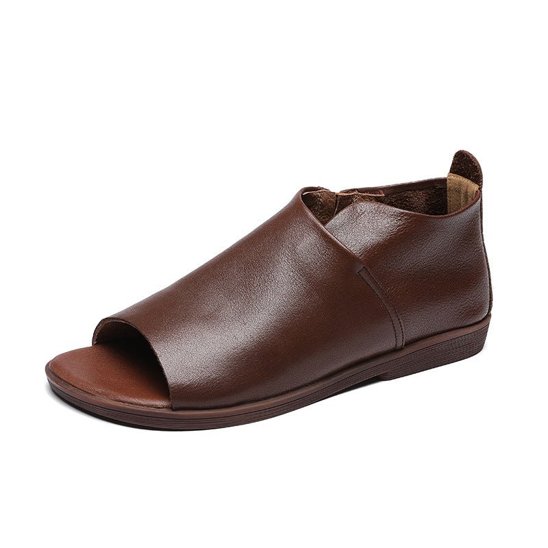 British Genuine Leather Slip On Peep Toe Sandals Flat.