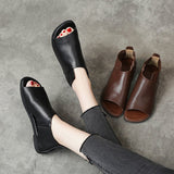 British Genuine Leather Slip On Peep Toe Sandals Flat.
