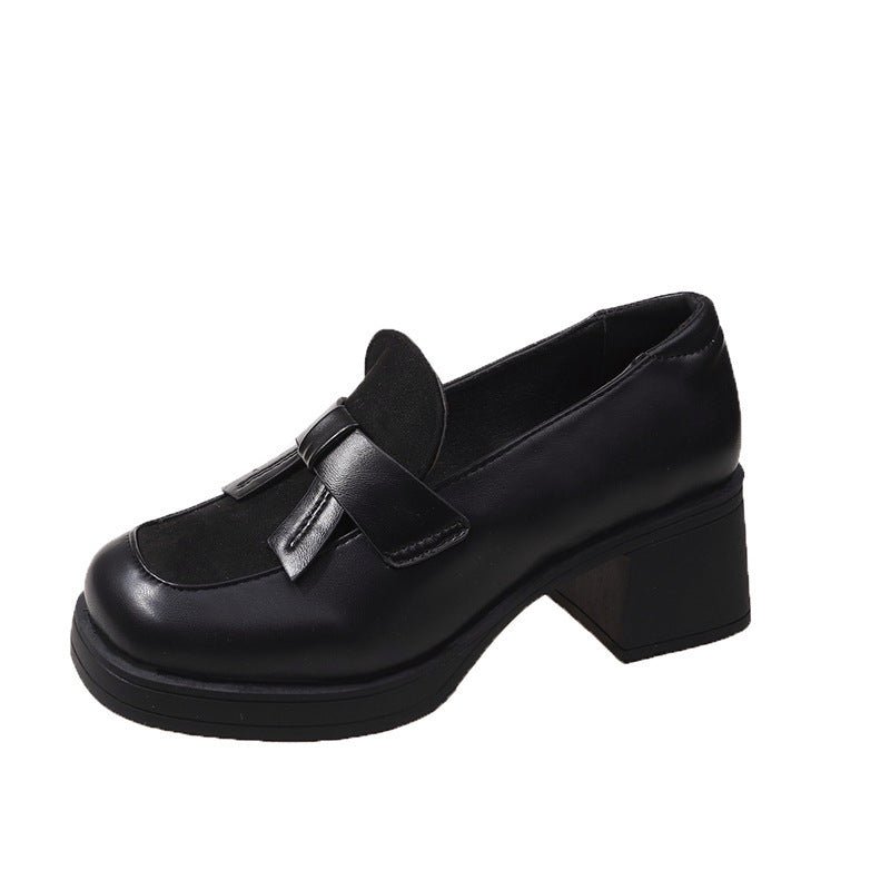 British Style Women's Women's Thick Heel Brown Leather Shoes.