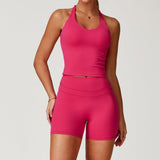 Brushed Tight Back Yoga Suit Stretch High Waist Workout Clothes.