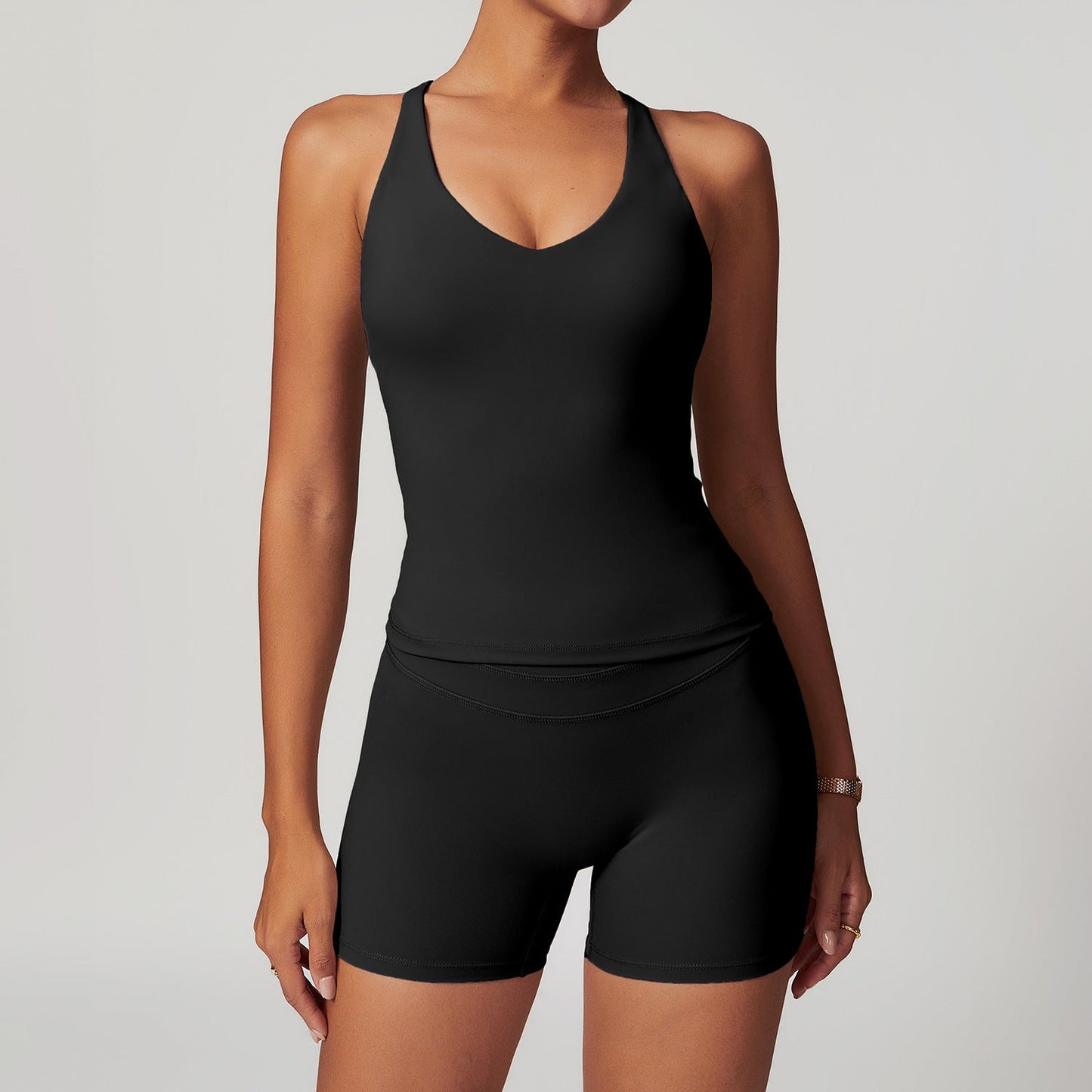 Brushed Tight Back Yoga Suit Stretch High Waist Workout Clothes.