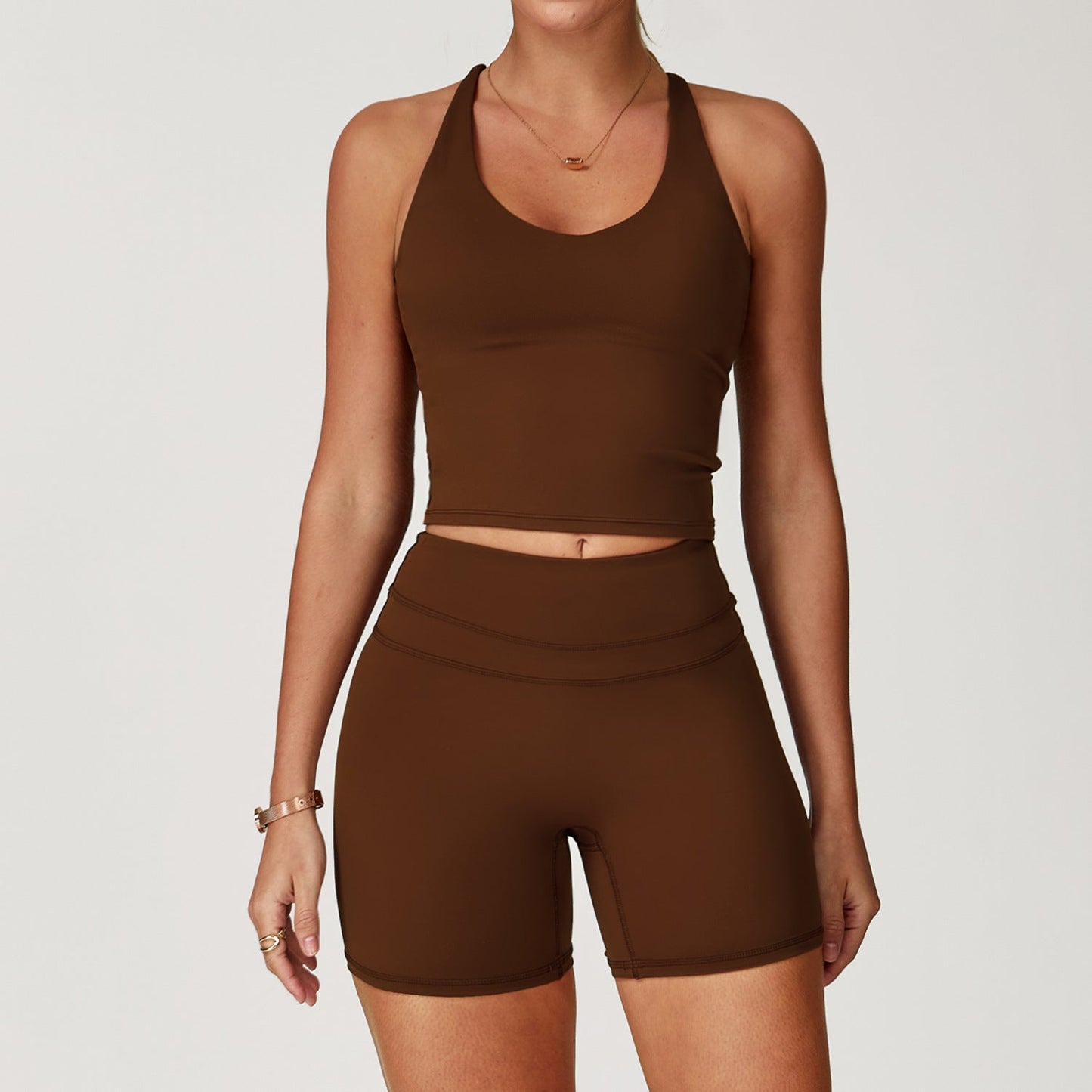 Brushed Tight Back Yoga Suit Stretch High Waist Workout Clothes.