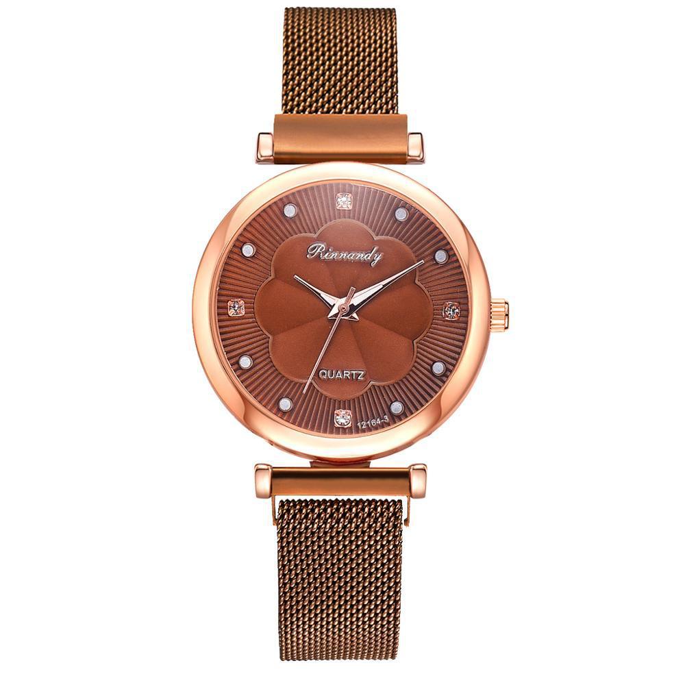 Casual Flower Dial Alloy Mesh Strap Quartz Watch.