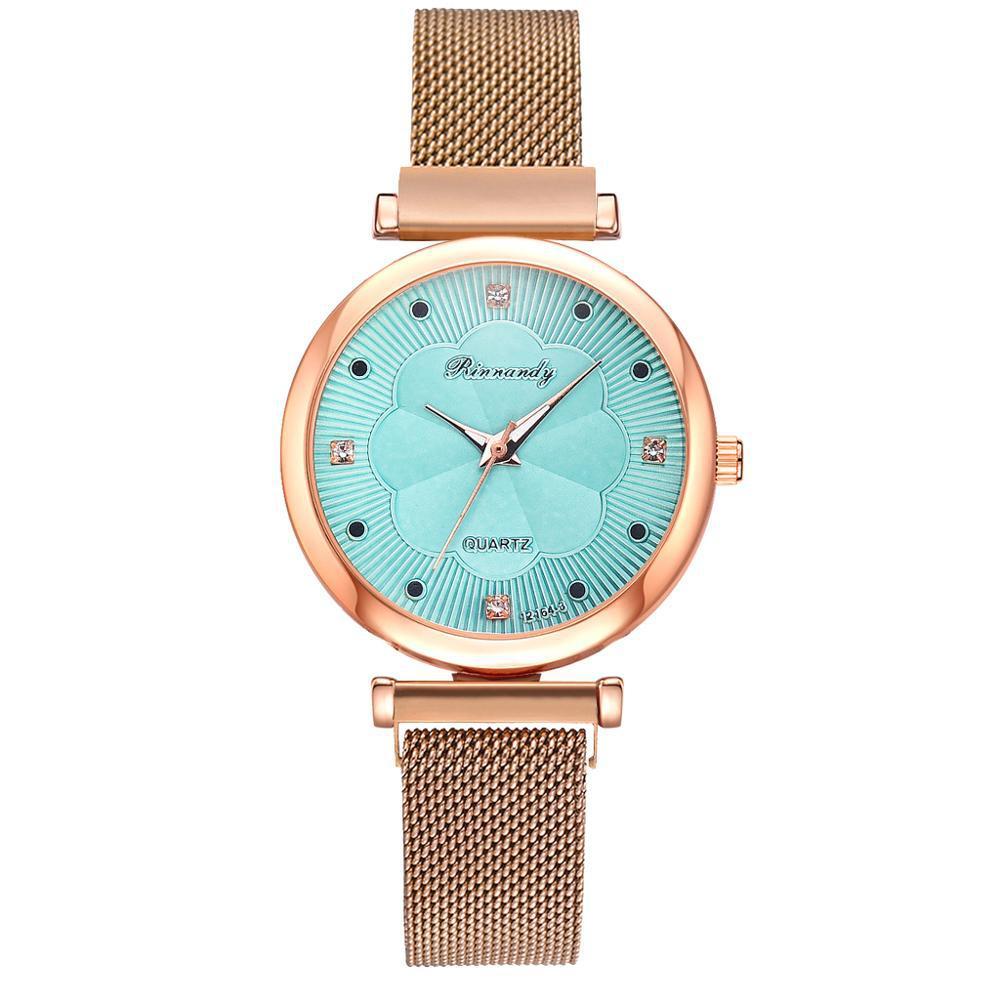 Casual Flower Dial Alloy Mesh Strap Quartz Watch.
