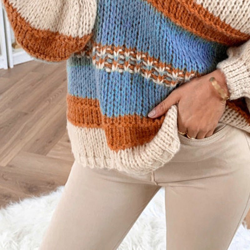 Casual loose solid color printed sweater.