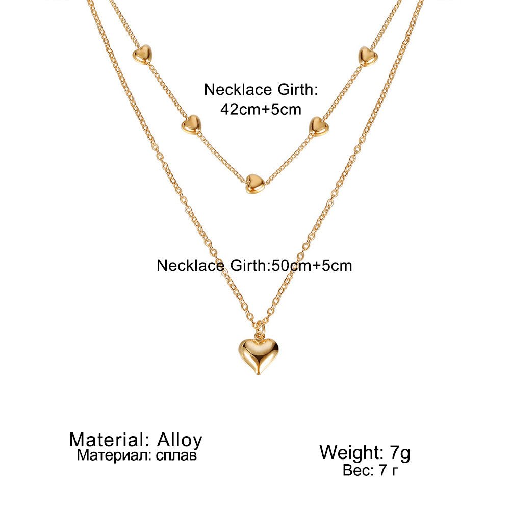 Double-layer Heart Pendant Fine Chain Necklace For Women Multilayer Gold Color Metal Necklaces Fashion Jewelry Accessories.