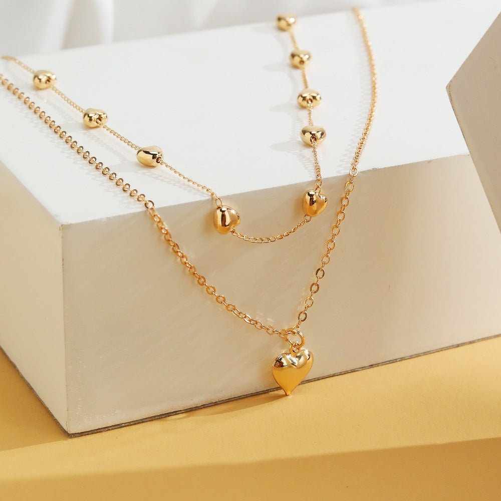 Double-layer Heart Pendant Fine Chain Necklace For Women Multilayer Gold Color Metal Necklaces Fashion Jewelry Accessories.