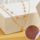 Double-layer Heart Pendant Fine Chain Necklace For Women Multilayer Gold Color Metal Necklaces Fashion Jewelry Accessories.