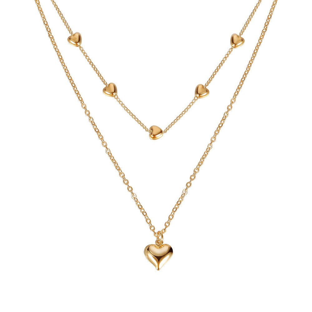 Double-layer Heart Pendant Fine Chain Necklace For Women Multilayer Gold Color Metal Necklaces Fashion Jewelry Accessories.