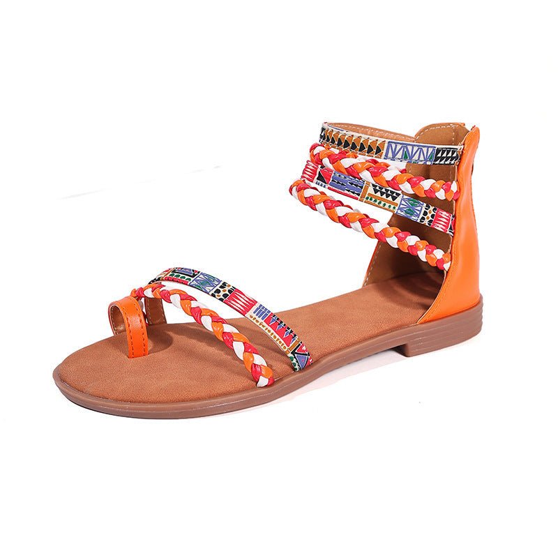Ethnic Style Colorful Stitching Large Size Flat Bottom Sandals.