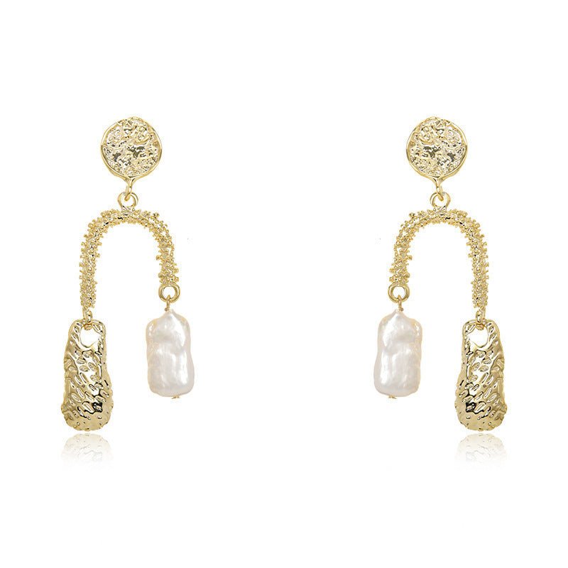 European And American Ins Cold Style Natural Baroque Pearl Earrings Women's Elegant U-shaped.