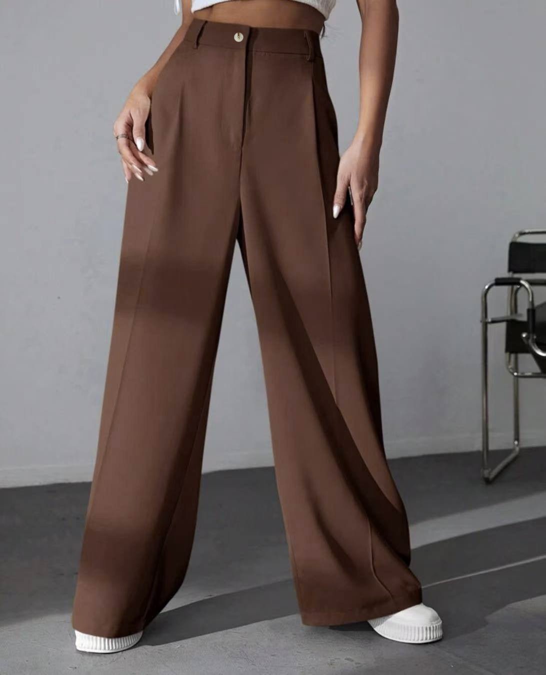 European And American New Women's Trousers Solid Color Casual Straight Pants.
