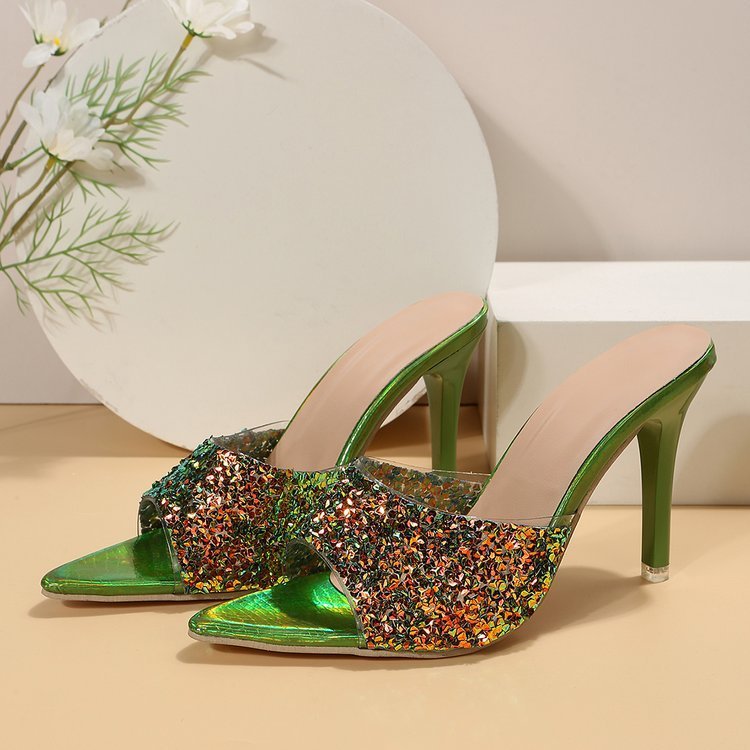 European And American Style Sequin High Heels Sandals.