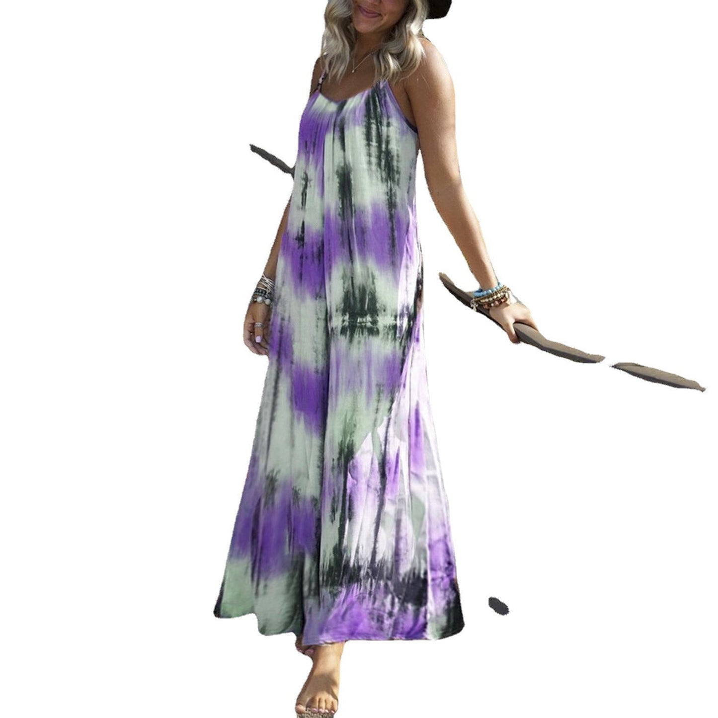 European And American Tie-dye Striped Printing Slip Plus Size Dress.
