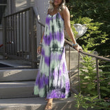 European And American Tie-dye Striped Printing Slip Plus Size Dress.