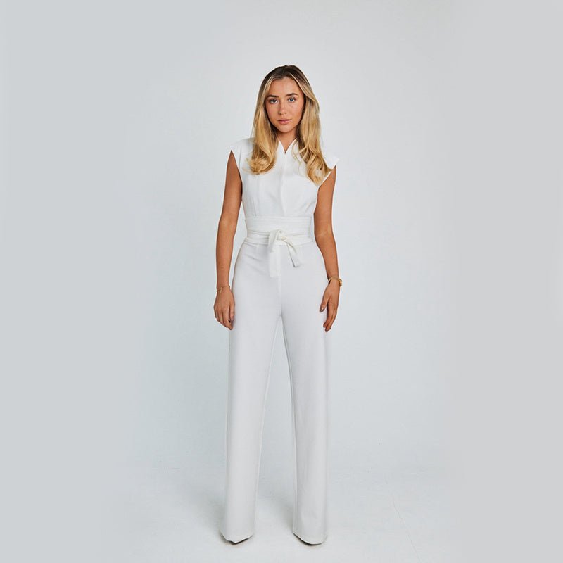 Fashion Elegant Long Sleeveless Jumpsuit Summer V-neck Casual Wide Leg Long Overalls Clothing For Women.