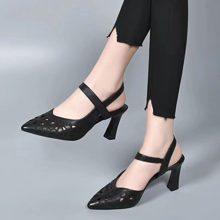 Fashion High Heel Sandals Pointed Toe Soft Leather Hollow High Heels.