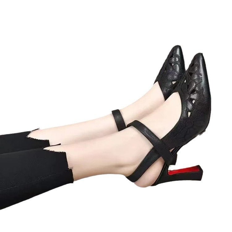 Fashion High Heel Sandals Pointed Toe Soft Leather Hollow High Heels.