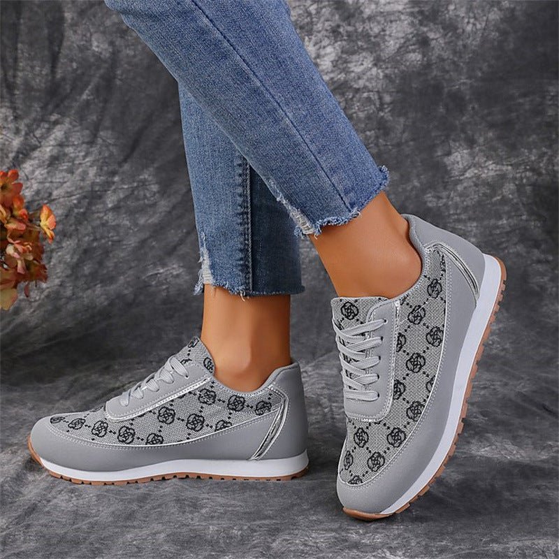 Flower Print Lace-up Sneakers Casual Fashion Lightweight Breathable Walking Running Sports Shoes Women Flats.