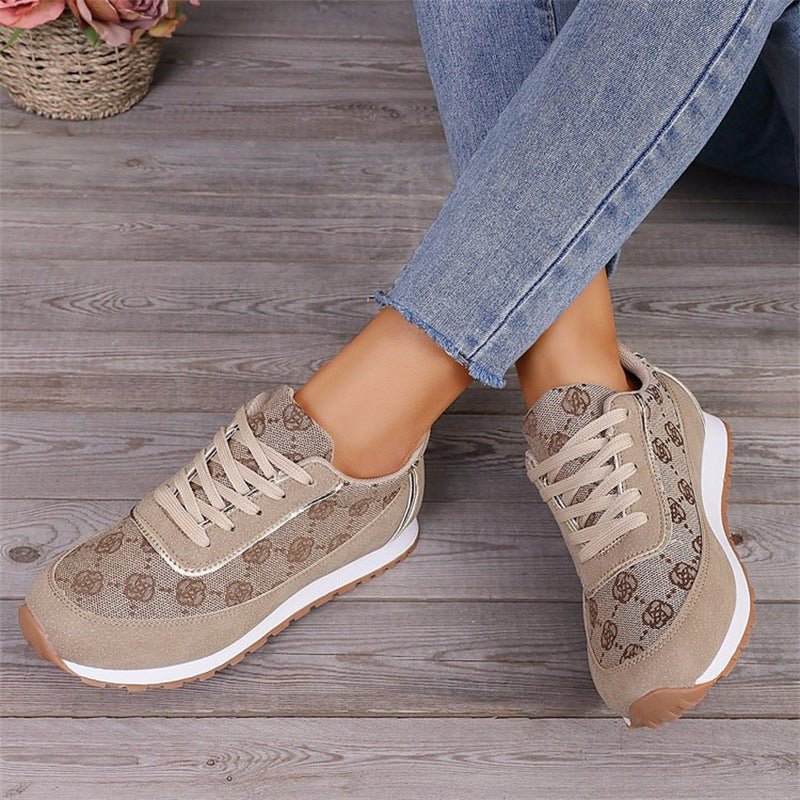 Flower Print Lace-up Sneakers Casual Fashion Lightweight Breathable Walking Running Sports Shoes Women Flats.