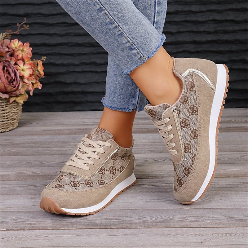 Flower Print Lace-up Sneakers Casual Fashion Lightweight Breathable Walking Running Sports Shoes Women Flats.