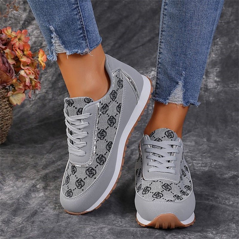 Flower Print Lace-up Sneakers Casual Fashion Lightweight Breathable Walking Running Sports Shoes Women Flats.