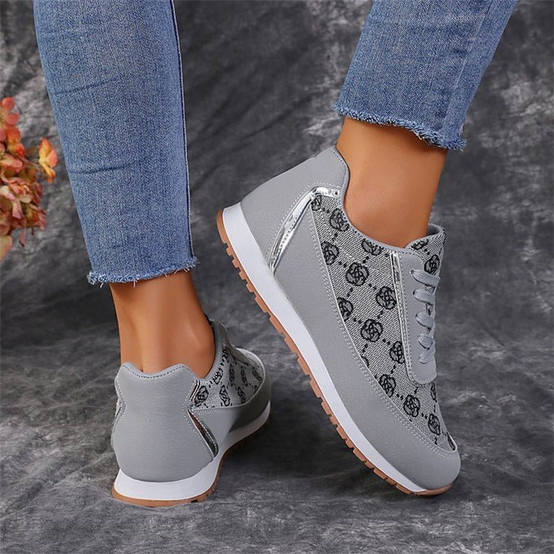 Flower Print Lace-up Sneakers Casual Fashion Lightweight Breathable Walking Running Sports Shoes Women Flats.