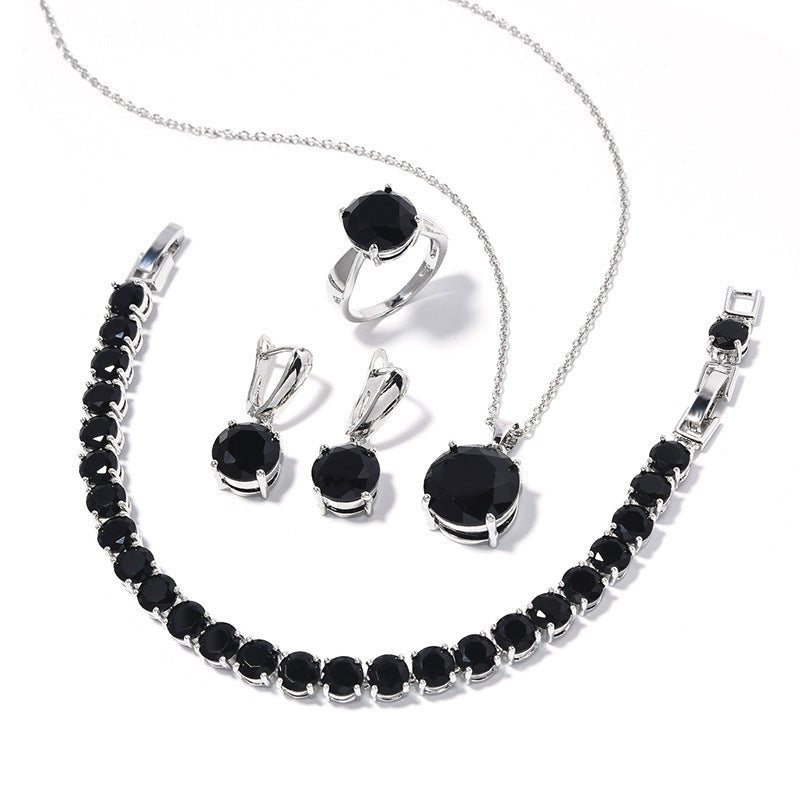 Geometric Round Earrings Ring Bracelet Necklace Ornament Suit.