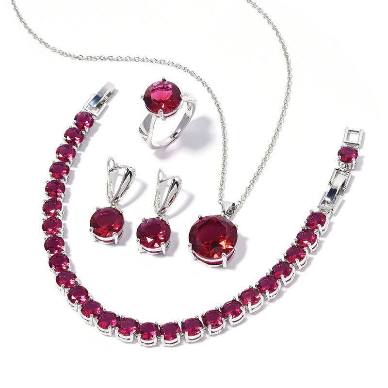 Geometric Round Earrings Ring Bracelet Necklace Ornament Suit.