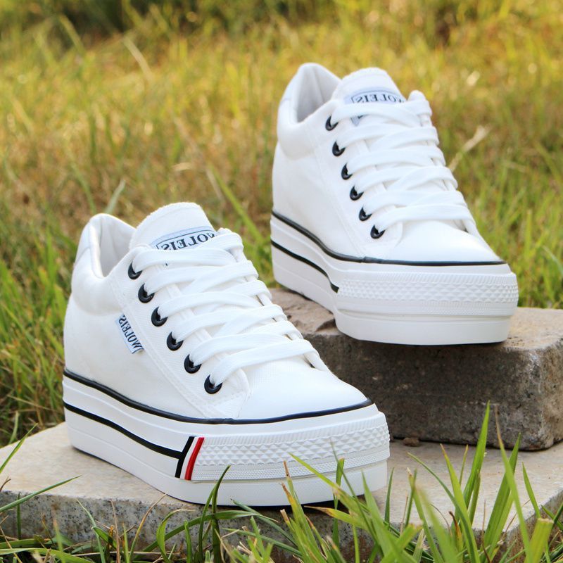 Height Increasing Insole Canvas Shoes White Shoes For Students.
