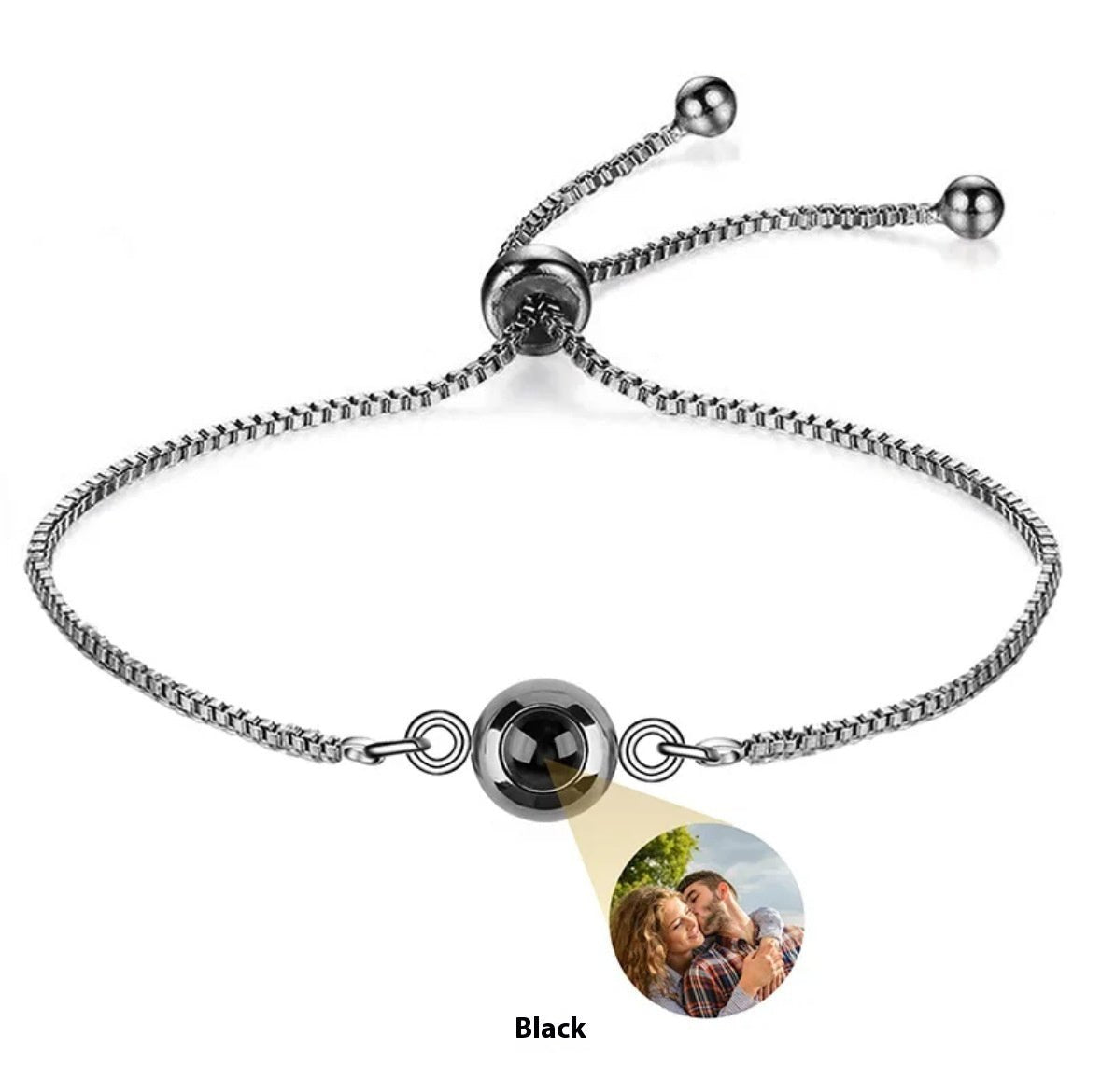 I Love You Nano Micro-carved Projection Stone Round S925 Silver Bracelet.
