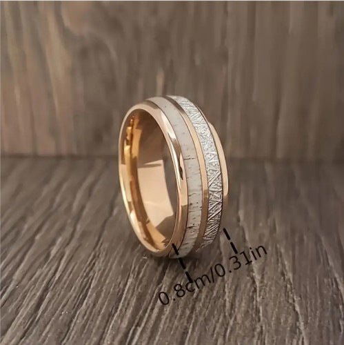 Inlaid Double Groove Marble Silver Stainless Steel Ring.