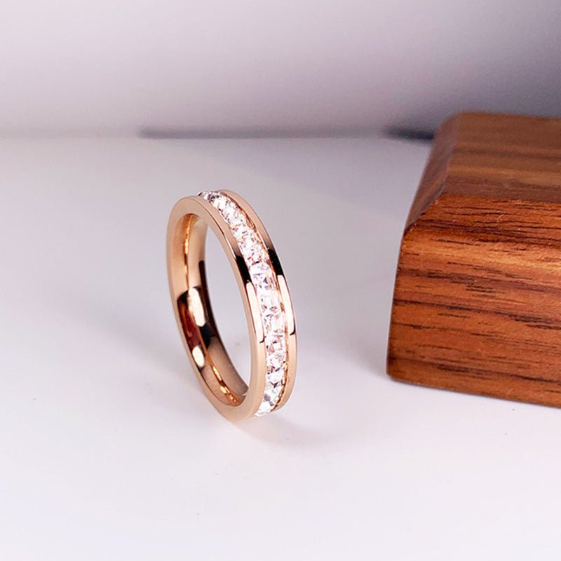 INS Rings Titanium Steel Couple Single And Double Row Diamond Ring.