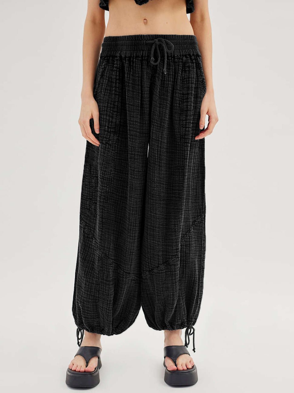 Loose Wide Leg Pants Women Drawstring Leggings Trousers.