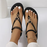 New Casual Flat Flip-toe Beach Plus Size Rhinestone Sandals.
