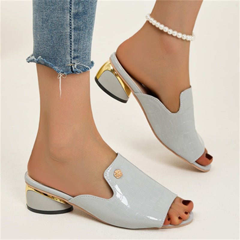 New Chunky Heel Patent Leather Plus Size Temperament Women's Fashion Sandals.