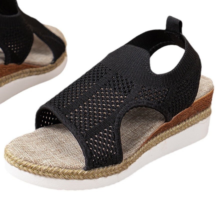 Peep Toe Flying Woven Sandals Women's Wedge Heel.