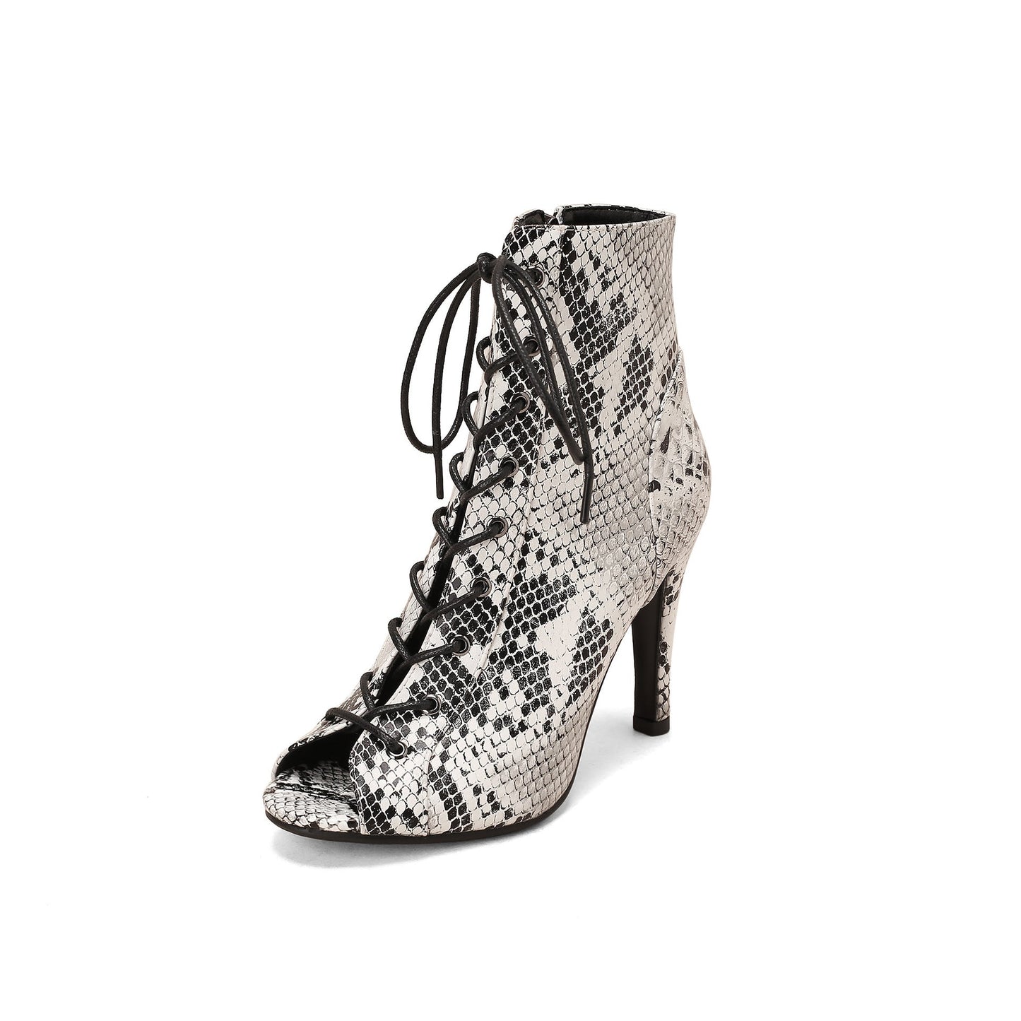 Peep Toe Frosted Casual Shoes Front Lace-up High Heel Sandals.