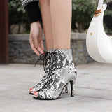 Peep Toe Frosted Casual Shoes Front Lace-up High Heel Sandals.