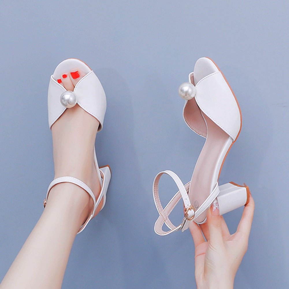 Peep Toe Root Heel Chunky Heel Sandals.