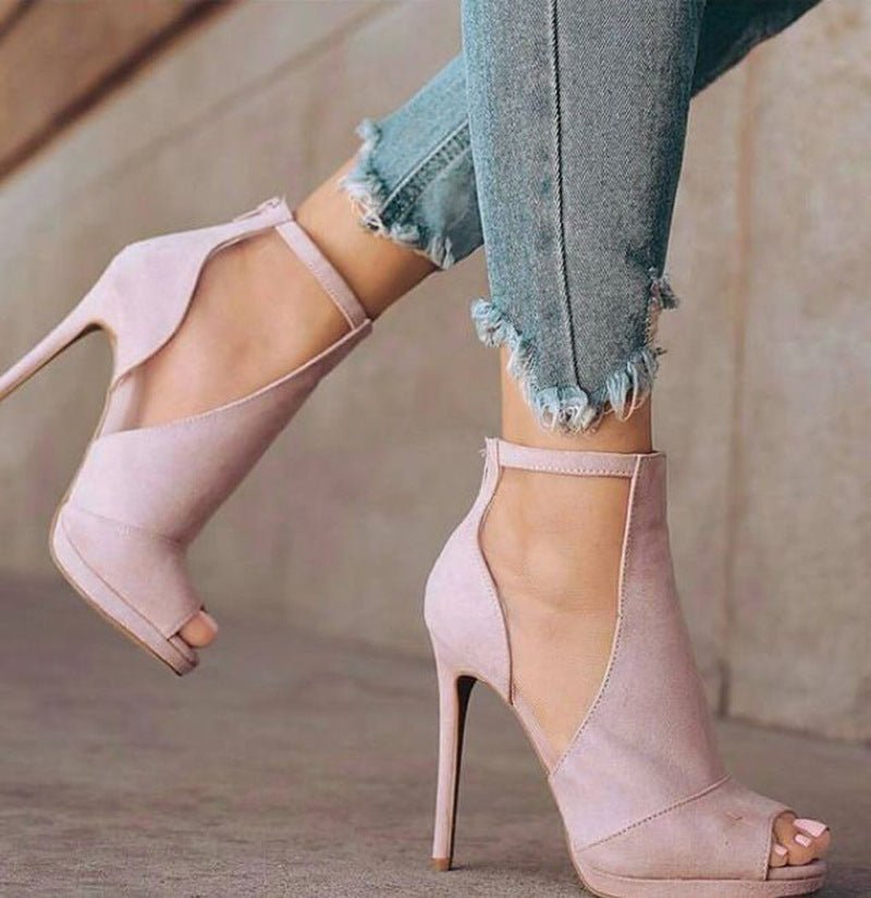 Peep Toe Stiletto Heel Side Empty Back Zipper Plus Size Women's Sandals.