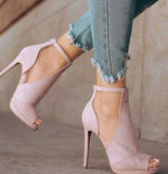 Peep Toe Stiletto Heel Side Empty Back Zipper Plus Size Women's Sandals.